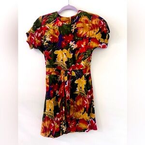 Vtg Jeffery & Dara By Linda Hutley Mini Floral Belted Dress Short Sleeve US 3/4